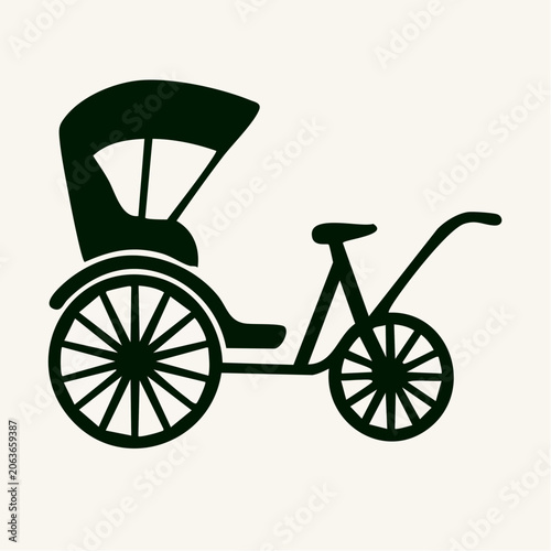 Vintage Rickshaw Side View Silhouette Illustration.