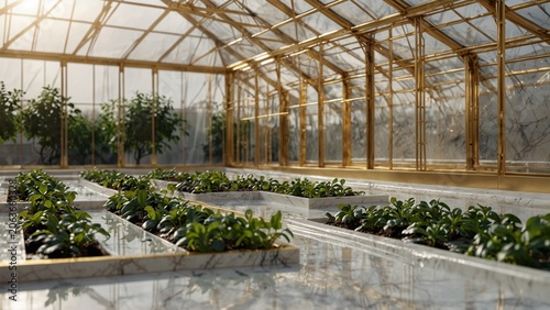 Greenhouse with plants growing inside of it, fantasy style digital art - Generative AI