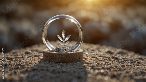 Crystal ball with plant inside, 3d render style background - Generative AI