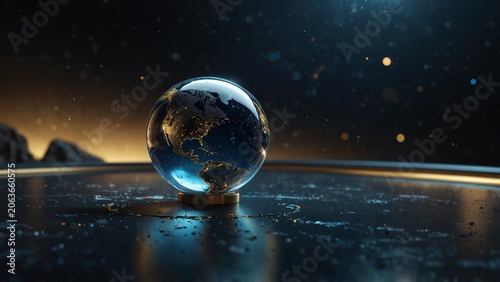 Creative composition of glass globe sitting on top of table - Generative AI