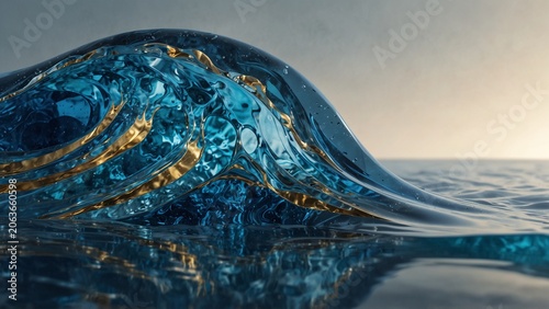Close up shot of wave in the water, digital art illustration - Generative AI