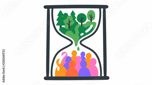 Fotografie Hourglass illustration showing nature transforming into people, symbolizing resource depletion and population growth