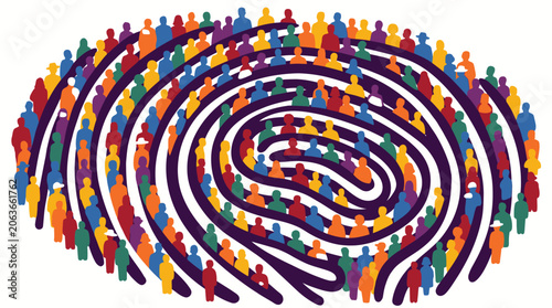 Tableau sur toile Fingerprint pattern made of diverse people symbolizing collective identity and social unity