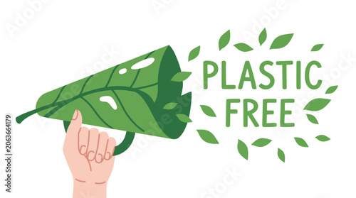 фотографія Eco-friendly illustration of a leaf megaphone with Plastic Free text for environmental activism