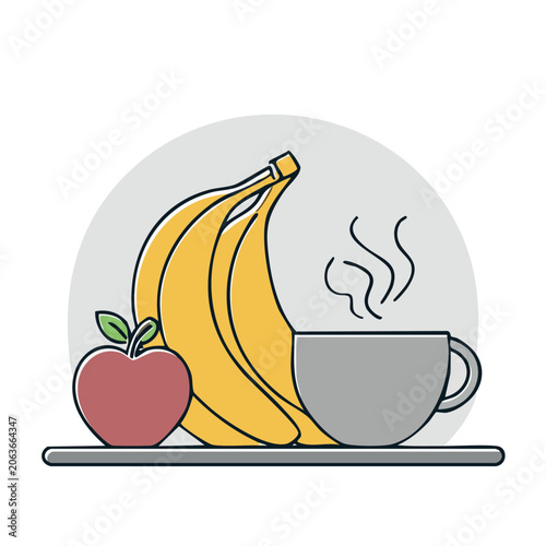 Flat design illustration of banana apple and coffee cup