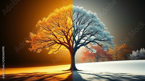 Creative Light Art Four Seasons Tree with Colorful Seasonal Landscape