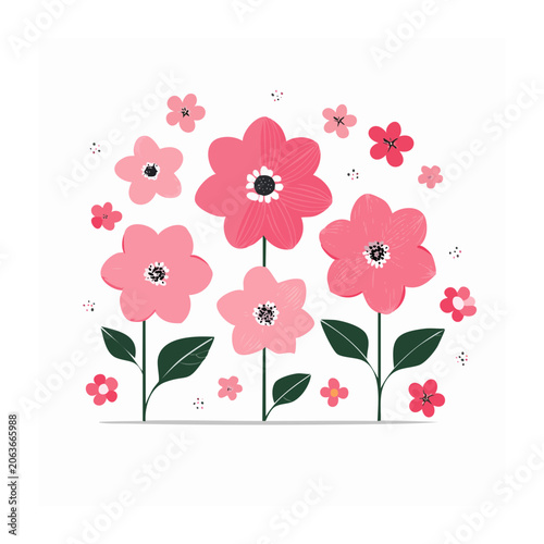 Pink flower with butterfly and leaves vector