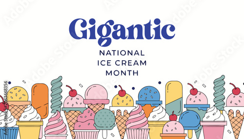 Fotografía Colorful illustration celebrating national ice cream month with various frozen t