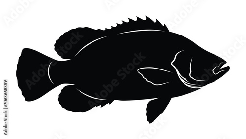 Grouper fish swims steadily through the deep blue ocean waters.