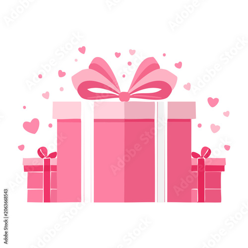Pink Gift Boxes with Ribbons and Hearts Illustration