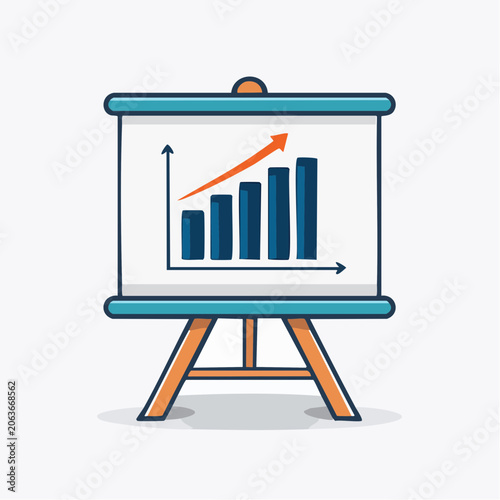 Presentation Board with Bar Chart and Upward Arrow