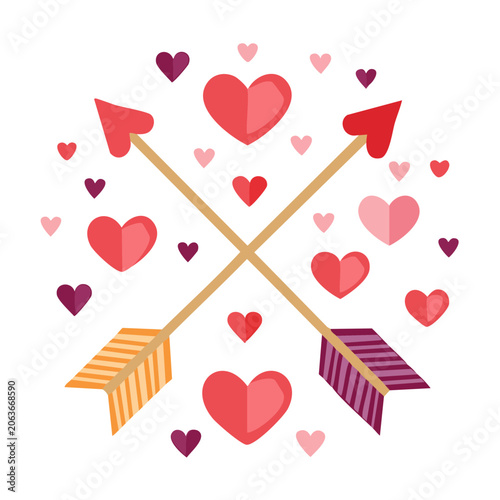 Vector heart pattern with ribbons in gold and purple