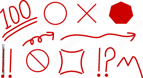 Foto Set of teacher grading marks and red highlighter elements vector