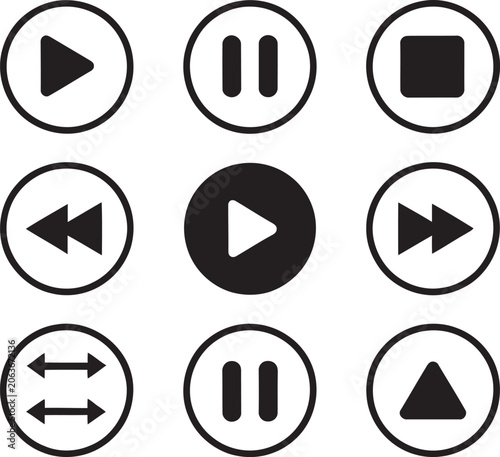 Obraz na plátně Media player control buttons set play pause stop record forward rewind previous