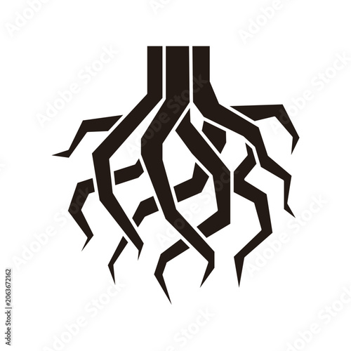 Root geometric icon symbolizing plant growth, ideal for naturerelated designs and branding projects seeking a modern and minimalist element.