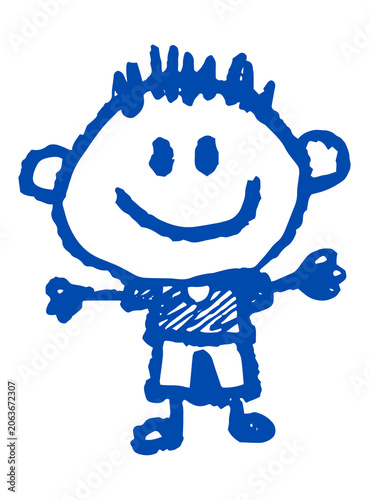 Blue Color Kids Hand Drawn Stick Figure