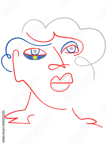Title:
Red and Blue Abstract Face