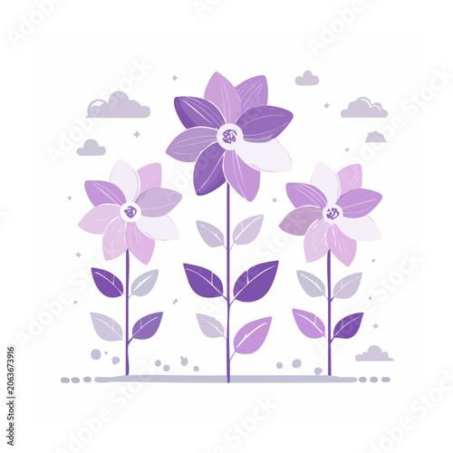 Purple and pink flower vector with butterflies