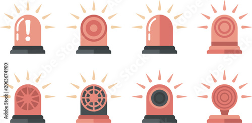 Cuadro en lienzo Red emergency siren and alarm light icon set vector illustration representing urgent alerts, warning signals and emergency notification systems for safety and security applications