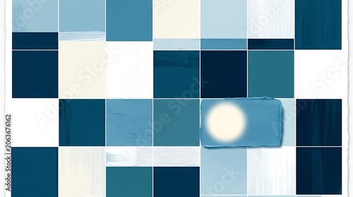 Abstract Blue Geometric Grid with Glowing Sun Element