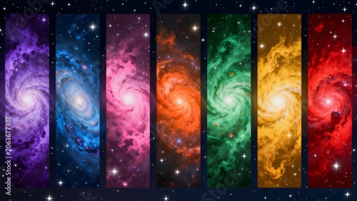 Colorful Spiral Galaxies in Space