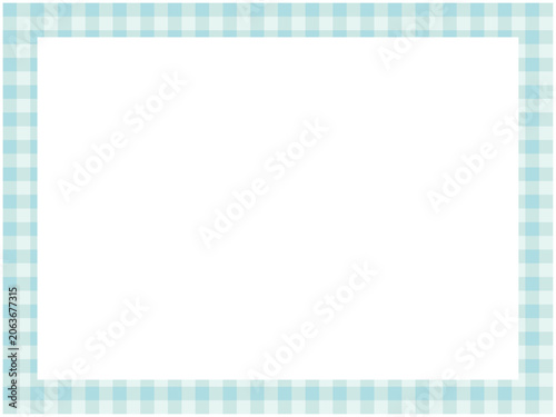 Light blue gingham check border frame on transparent background