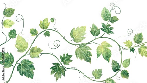 Green leafy vine with curling tendrils