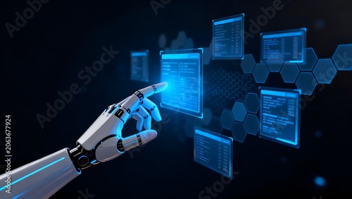 Robot hand interacting with digital screens