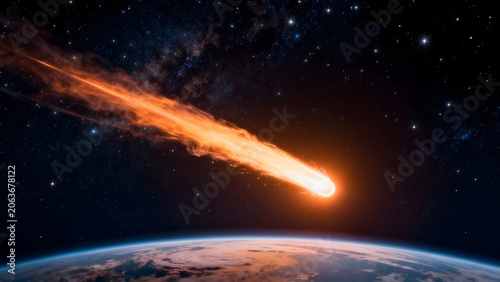 Meteor streaking across space near Earth