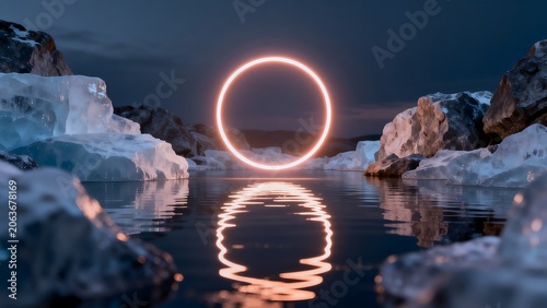 Ice landscape with glowing ring