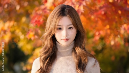 Young woman with autumn leaves background