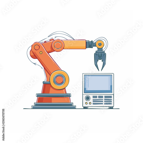 Flat design office computer with printer and scanner