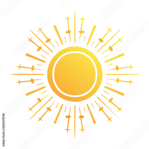 Flat design yellow sun with rays