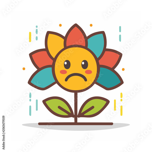 Flat design sun with clouds and rain