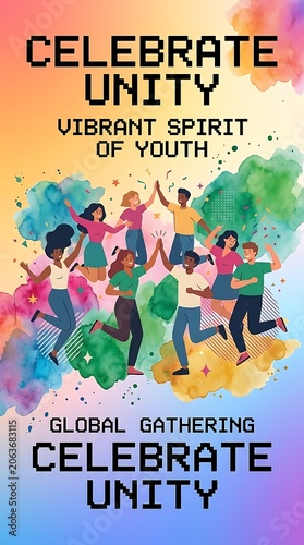 Celebrate unity vibrant spirit of youth poster with diverse young people