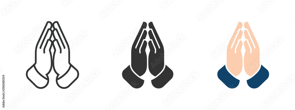 Fototapeta premium Prayer and Respect Icons Featuring Folded Hands Symbols for Gratitude, Worship and Spiritual Practices