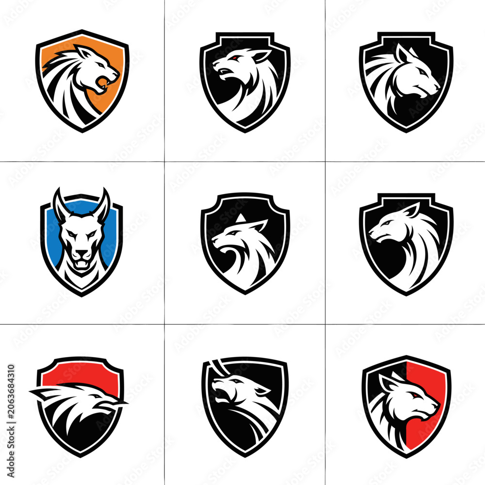 Fototapeta premium Wolf Head Shield Emblems - Animal Logo Designs