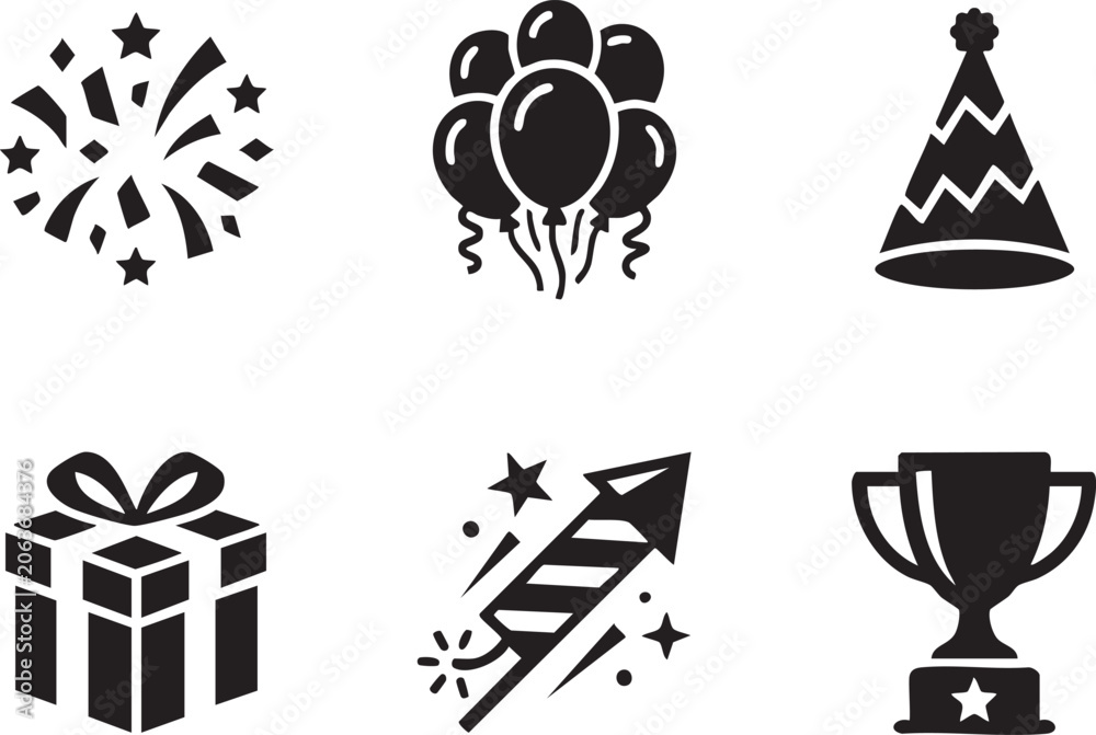 Obraz premium Business Conference and Celebration Event Solid Icon Sets, Corporate Meeting Seminar and Holiday Celebration Glyph Icons Collection