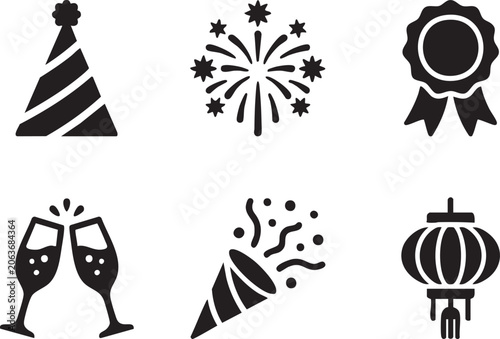 Business Conference and Celebration Event Solid Icon Sets, Corporate Meeting Seminar and Holiday Celebration Glyph Icons Collection