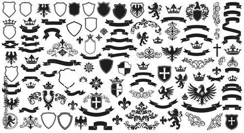 Collection of heraldic symbols and crests.