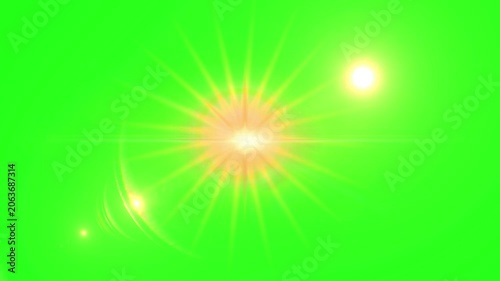 Glowing light burst on green screen background