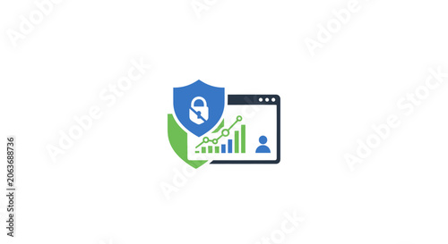 Security shield with graph and user.