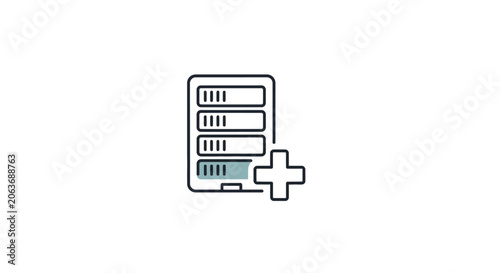 Server with plus sign icon.