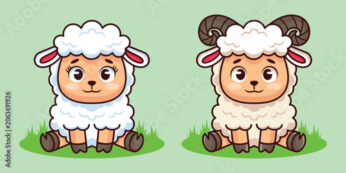 cute cartoon illustration of a sheep sitting on the grass