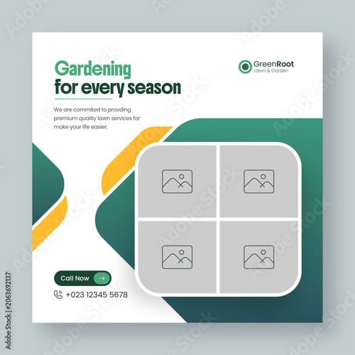 Lawn and gardening services social media post and web banner design template