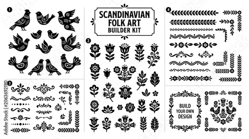Scandinavian Folk Art Design Elements.