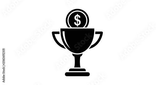 Trophy icon with dollar coin financial success and achievement