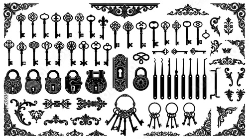 Collection of old keys and locks.