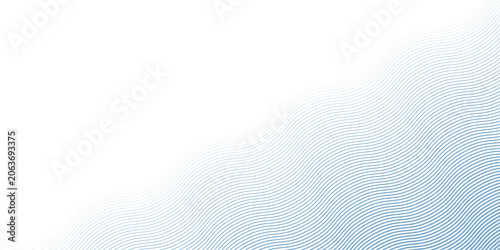 Blue wave texture gradient. Fading curved linear halftone gradation. Wavy water lines pattern wallpaper. Thin to thick undulate stripes background for overlay, print, cover, graphic design. Vector