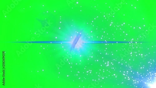 Glowing blue light effects on green background with particles